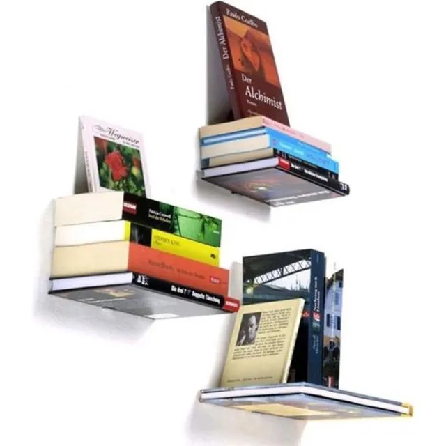 AA Commerce 2X Zwevende Boekenplank - Onzichtbare Wandplank Voor Boeken - Verborgen Boekensteun Wand Plank Zwevend wit