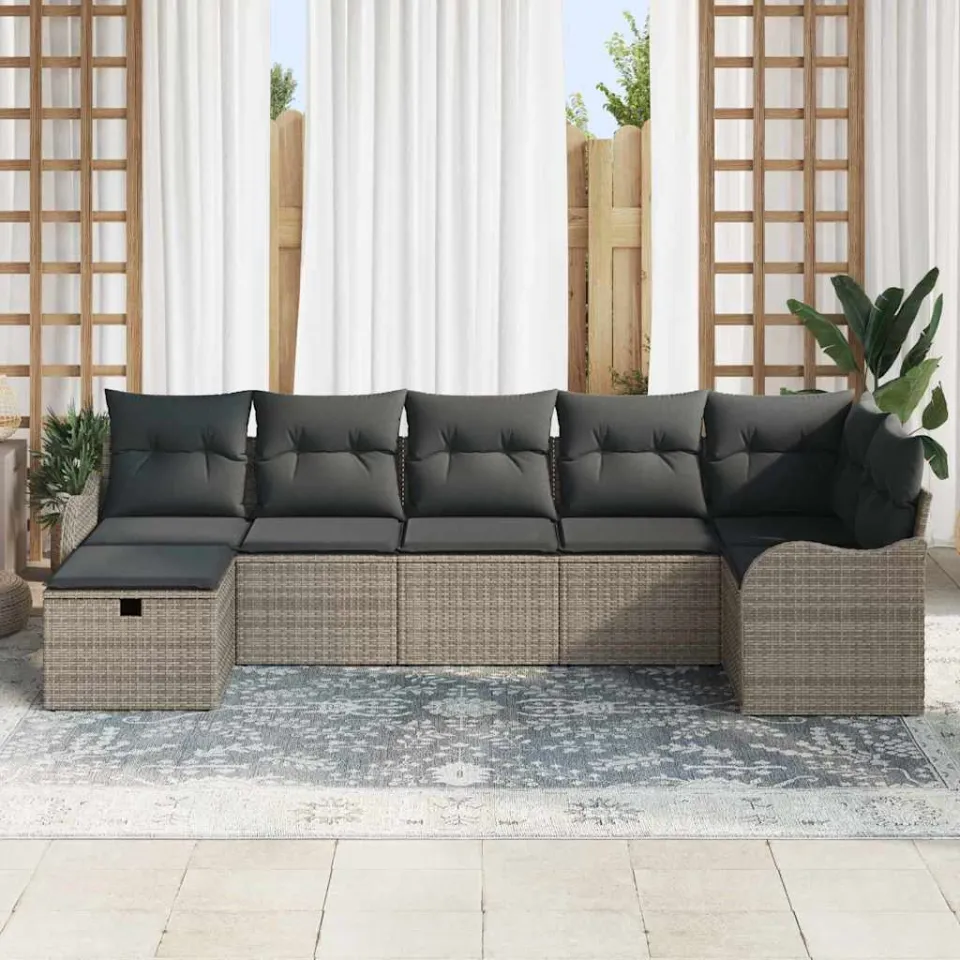 vidaXL Tuin Sofa Set 7 st Poly riet grijs, foto 3