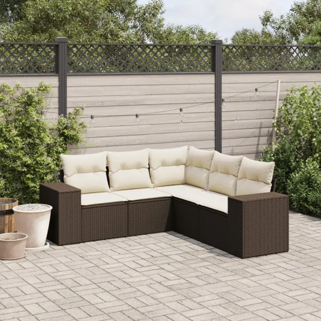vidaXL 5-delige Loungeset met kussens poly rattan bruin, foto 2