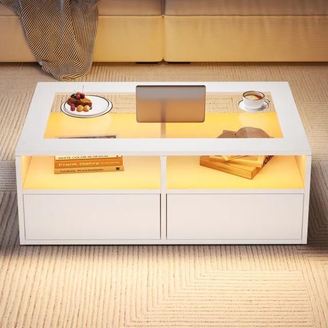 CHICFURN Salontafel - LED-verlichting - 2 lades - wit