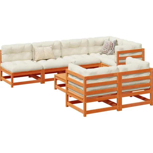 vidaXL 8-delige Loungeset met kussens massief grenenhout wasbruin