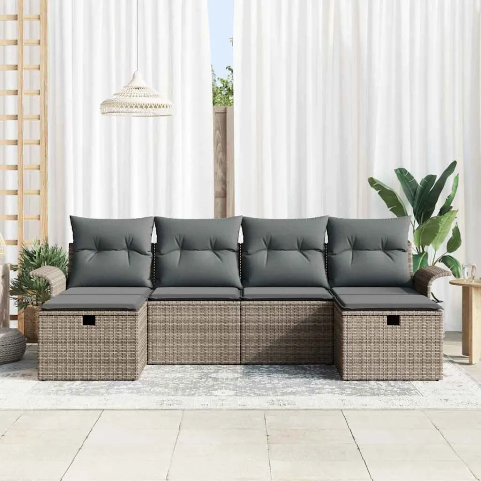 vidaXL Tuin Sofa Set 6 st Poly riet grijs, foto 3