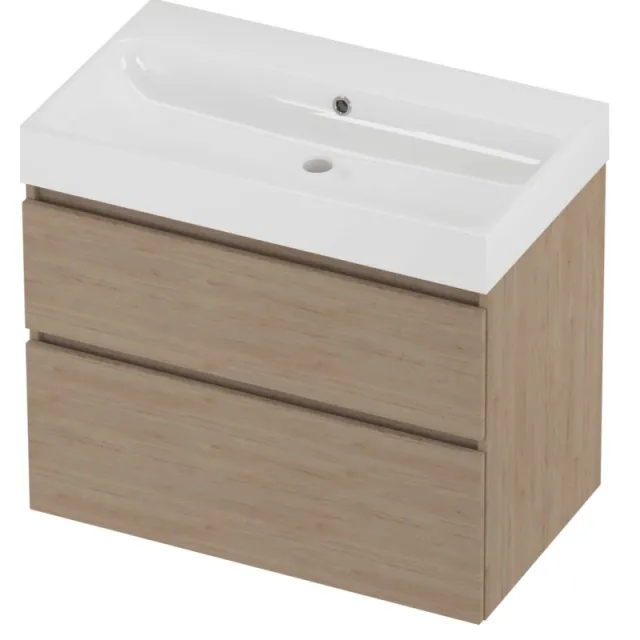 Proline Podium Badmeubelset Polystone Loft Zonder Kraangat 80x46x70 cm Glans Wit Ideal Oak Eiken
