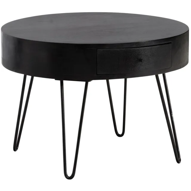 Cosmo Casa Salontafel - Massief mangohout - Zwart - IJzeren onderstel - 60 x 60 x 43 cm
