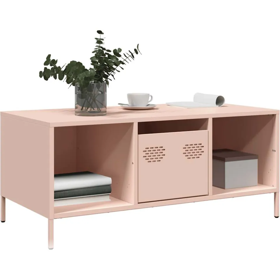 vidaXL Salontafel 101,5x50x43,5 cm koudgewalst staal roze