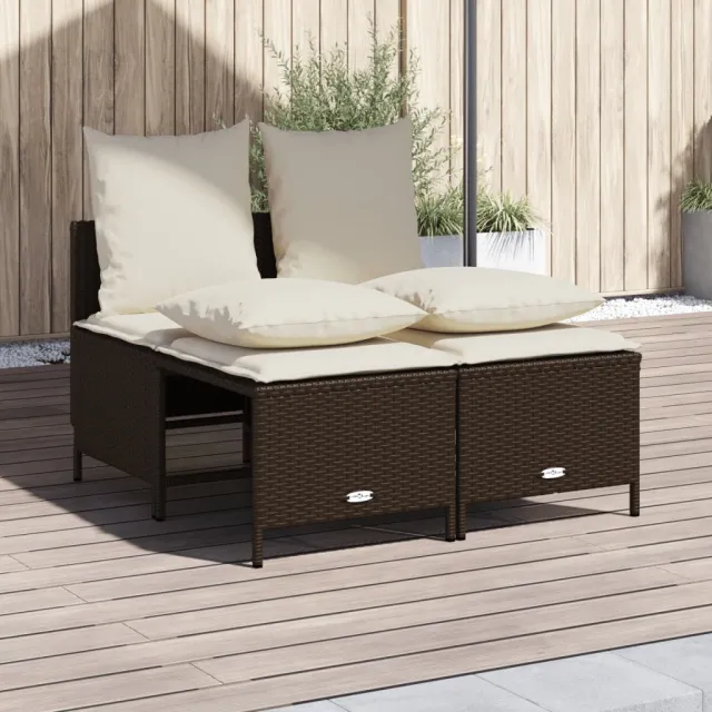 vidaXL 4-delige Loungeset met kussens poly rattan bruin, foto 2