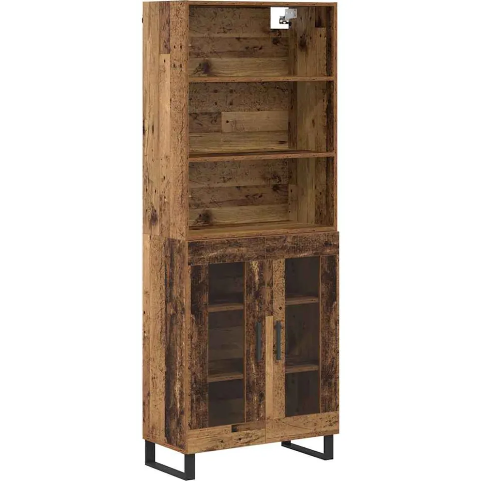 vidaXL Hoge kast 2 st Oudhout 69,5 x 34 x 180 cm Bewerkt hout en glas Bruin