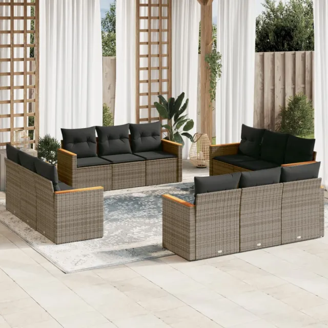 vidaXL 12-delige Loungeset met kussens poly rattan grijs, foto 2