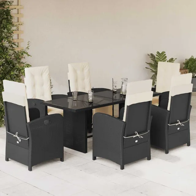 vidaXL 7-delige Tuinset met kussens poly rattan zwart, foto 2