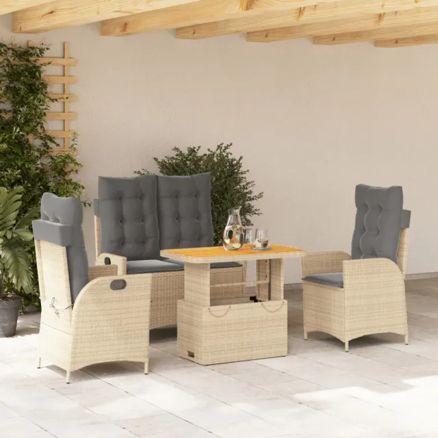 vidaXL 4-delige Tuinset met kussens poly rattan beige, foto 2