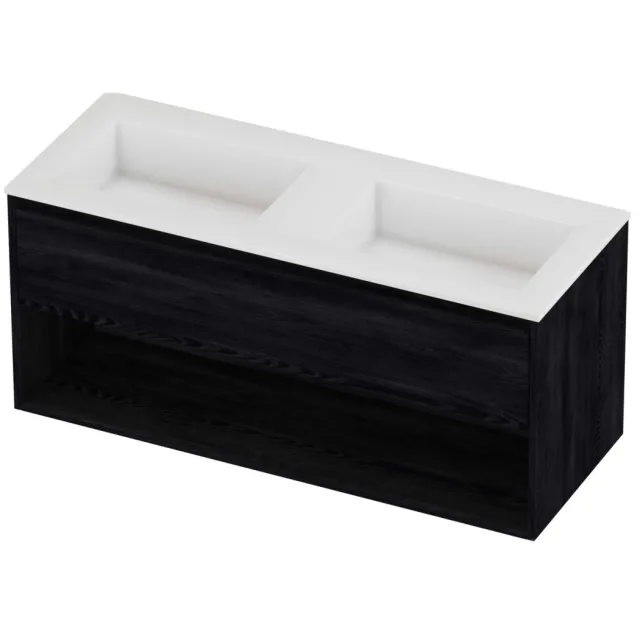 Proline Aristo Badmeubelset Polystone Elegant Met Schap 120x46x54 cm Glans Wit Black Oak Eiken