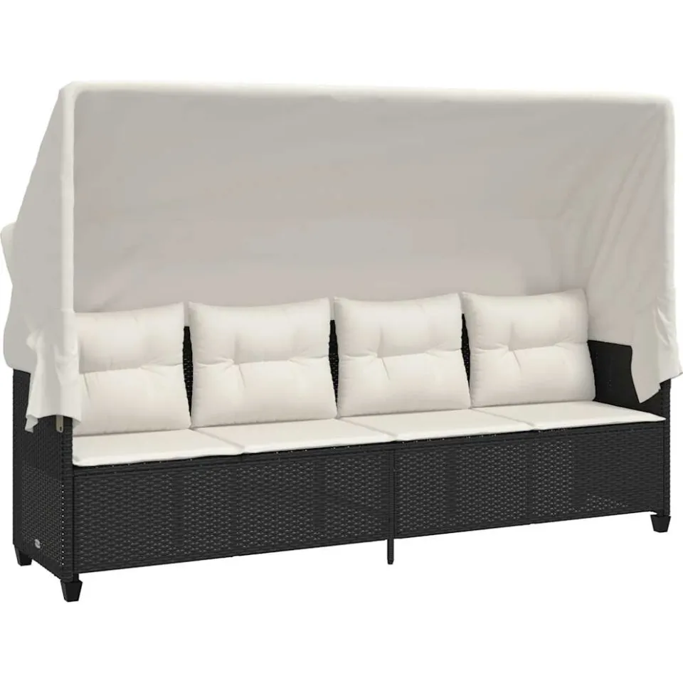 vidaXL 5-delige Loungeset met kussens poly rattan zwart