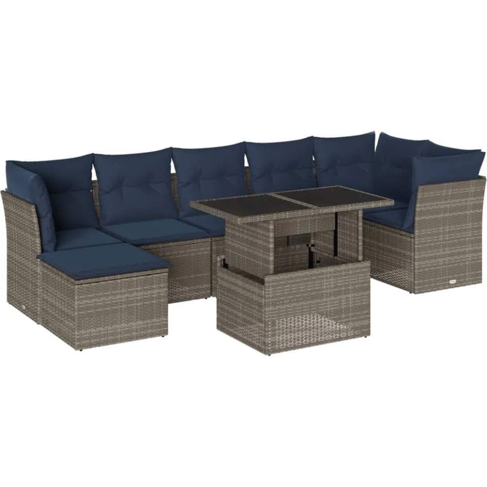 vidaXL 8-delige tuinbankset met kussens, grijs polyrotan, foto 3