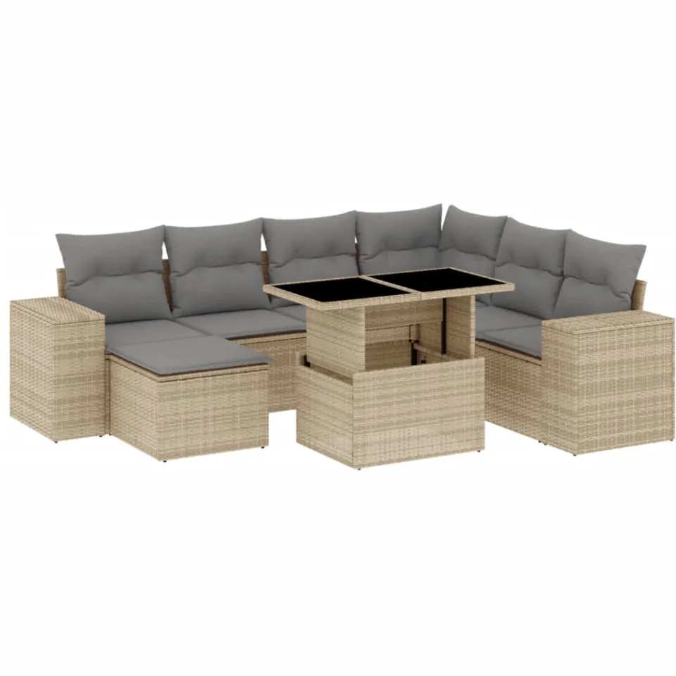 vidaXL 8-delige Loungeset met kussens poly rattan beige