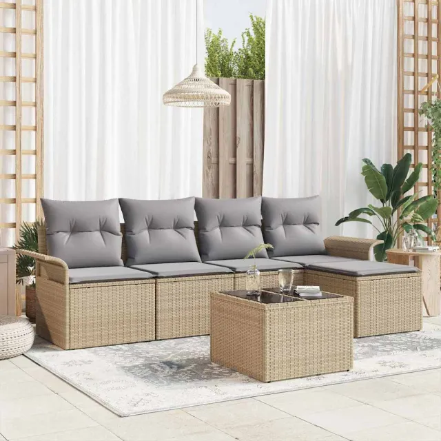 vidaXL Buitensofa 6 st Beige poly rattan, foto 2