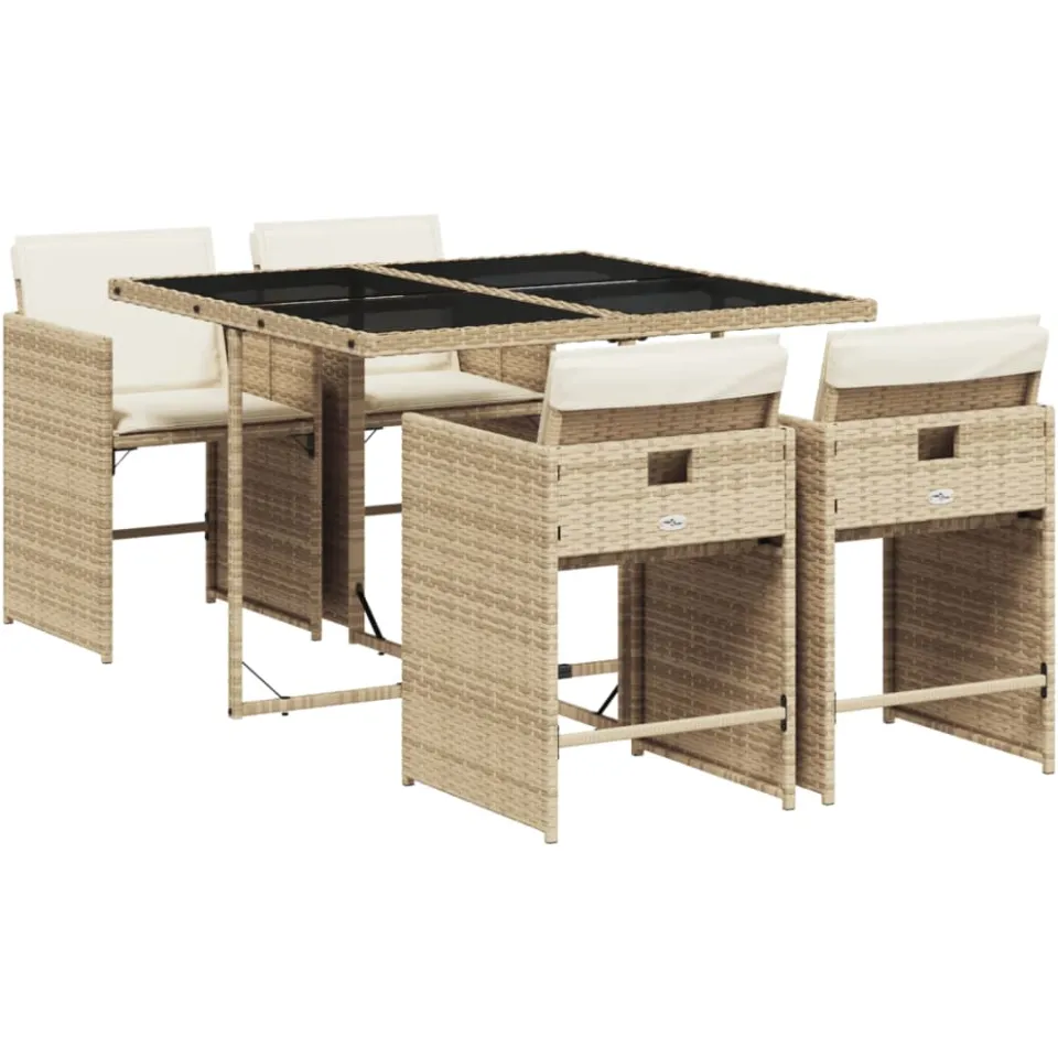 vidaXL 5-delige Tuinset met kussens poly rattan beige, foto 3