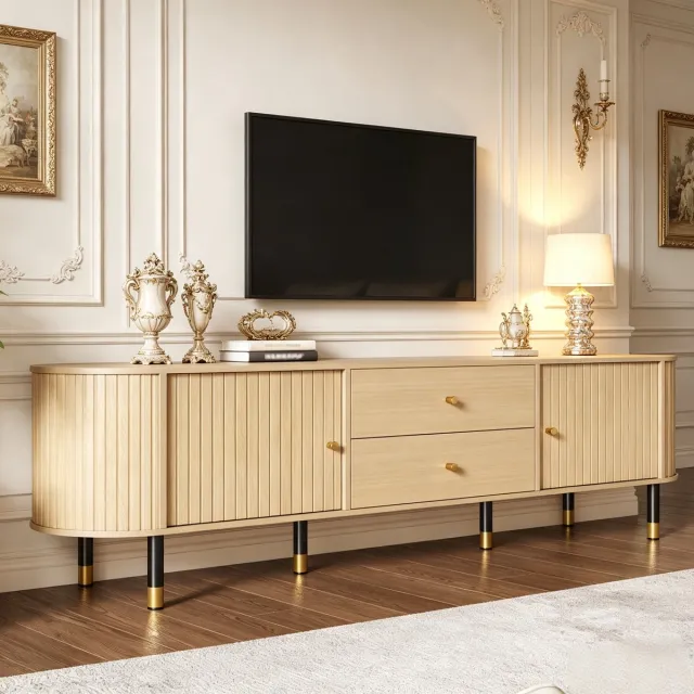 Clruro Tv-meubel - 180 × 40 × 58 cm - met 2 Deuren en 2 Laden - met Kabeldoorvoer Naturel