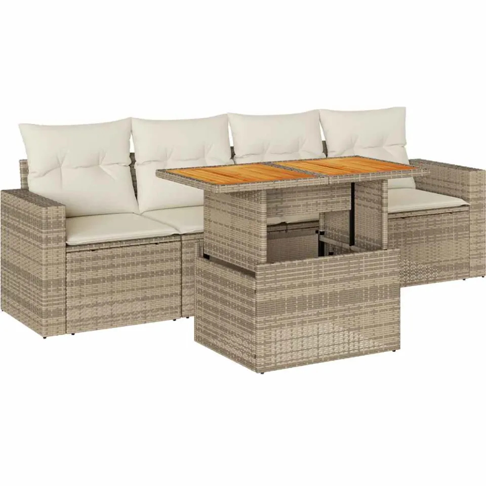 vidaXL 5-delige Loungeset met kussens poly rattan beige, foto 3