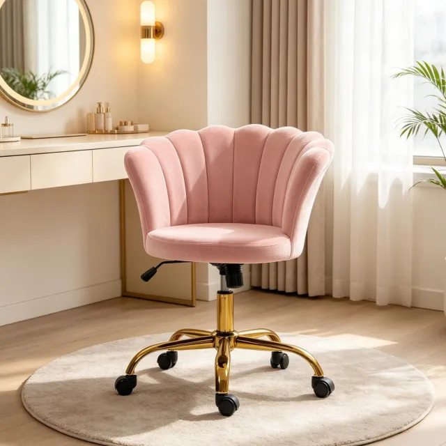 CHICFURN Bureaustoel - In hoogte verstelbaar - Bloemvormige rugleuning - Roze