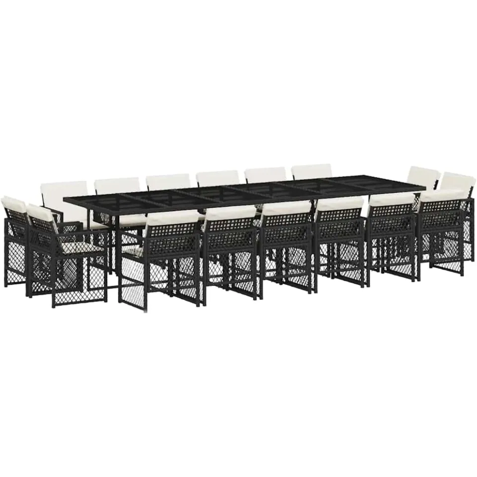 vidaXL 17-delige Tuinset met kussens poly rattan zwart, foto 3