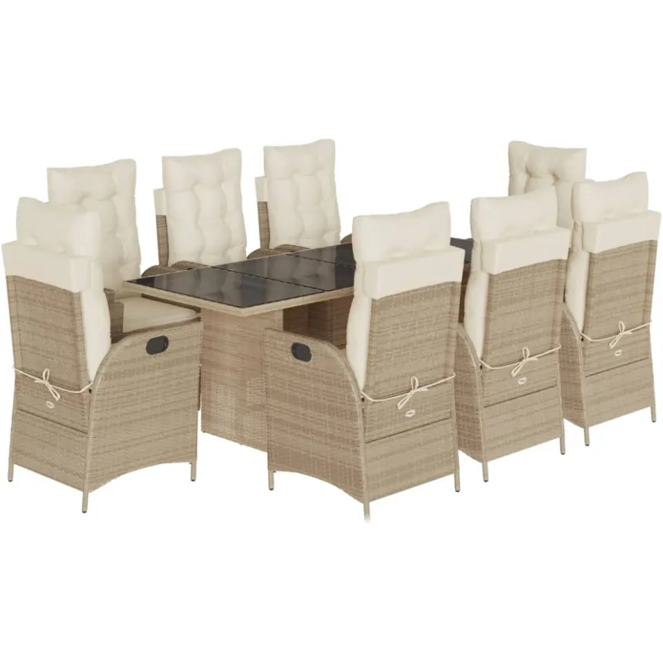 vidaXL 9-delige Tuinset met kussens poly rattan beige, foto 4