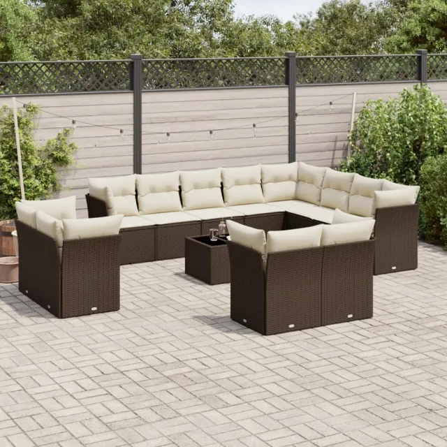 vidaXL 13-delige Loungeset met kussens poly rattan bruin, foto 2