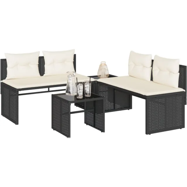 vidaXL 4-delige Loungeset met kussens poly rattan zwart