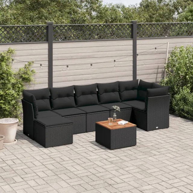 vidaXL 8-delige Loungeset met kussens poly rattan zwart, foto 2