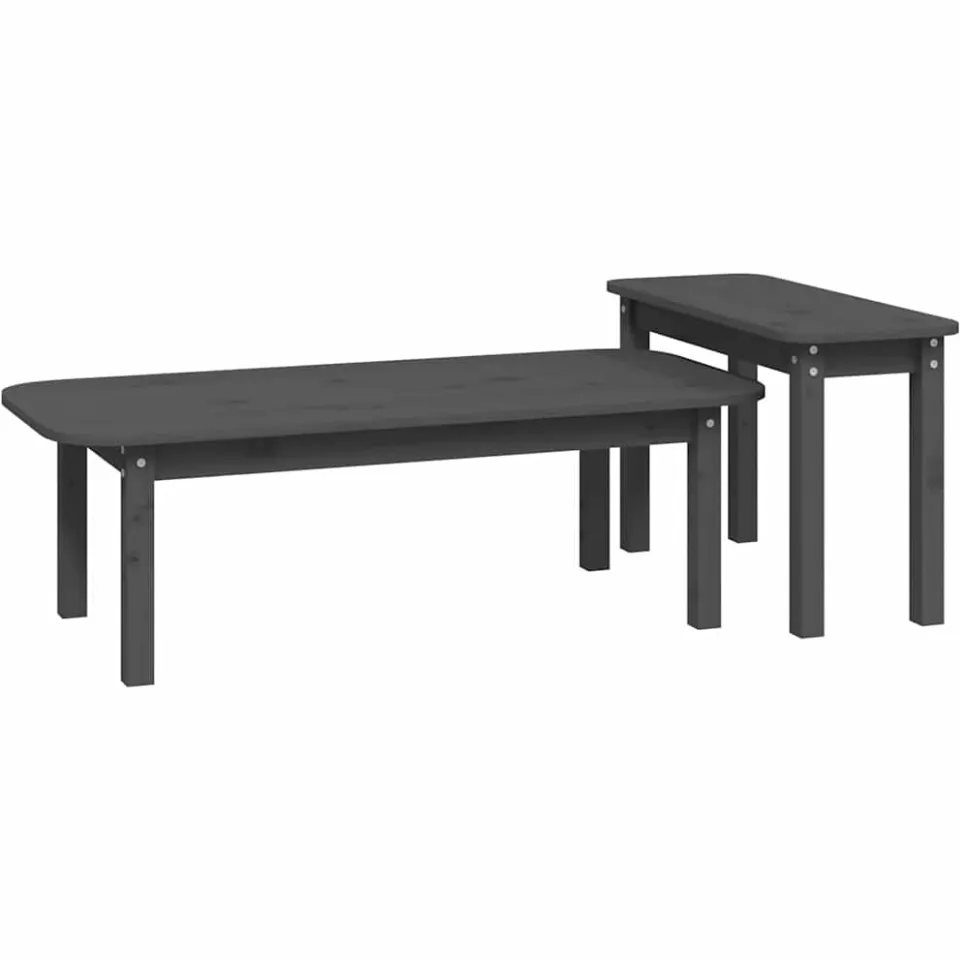 vidaXL 2-delige Salontafelset massief grenenhout grijs, foto 4