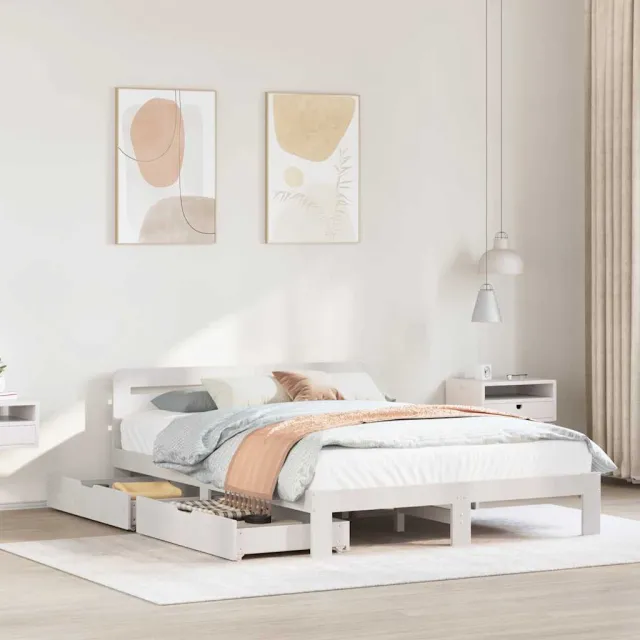 vidaXL Bedframe zonder matras massief grenenhout wit 160x200 cm