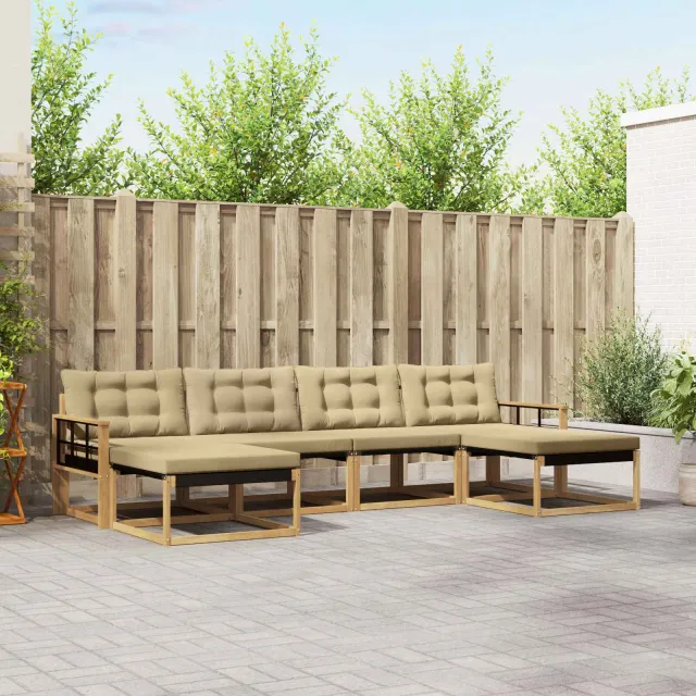 vidaXL Buiten bankenset 6 st 6-zits Wit en Beige