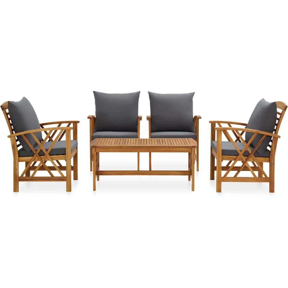vidaXL 5-delige Loungeset met kussens massief acaciahout grijs, foto 2