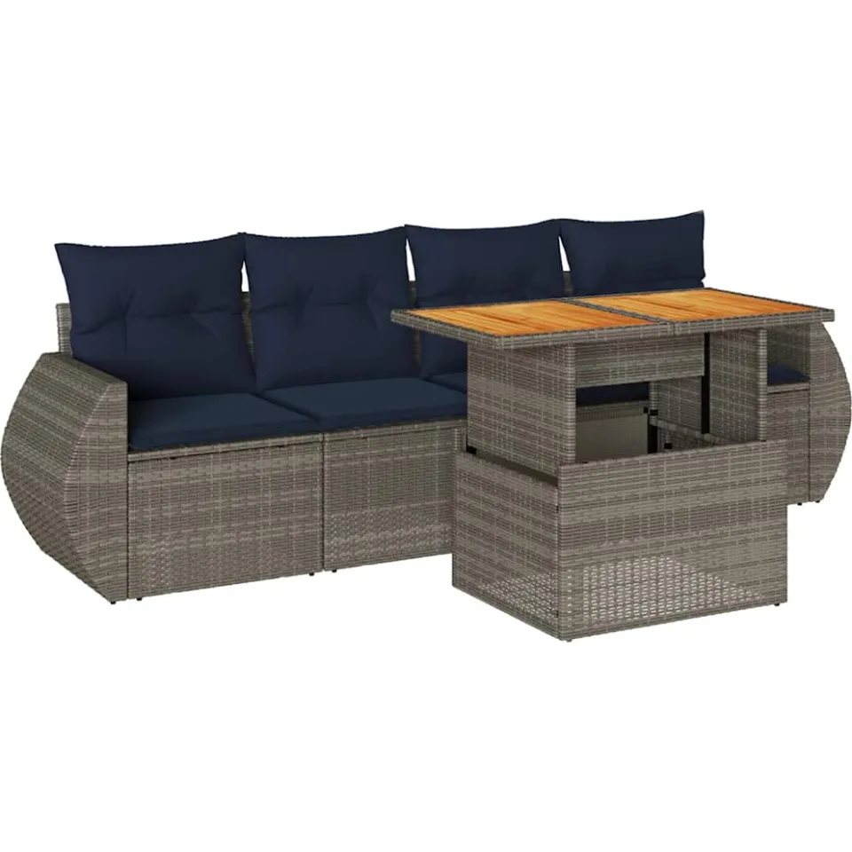 vidaXL 5-delige Loungeset met kussens poly rattan grijs, foto 3