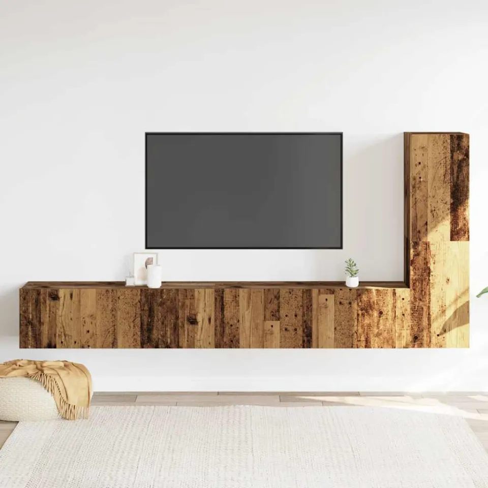 vidaXL Tv-wandkasten 3 st bewerkt hout oud houtkleurig bruin, foto 2