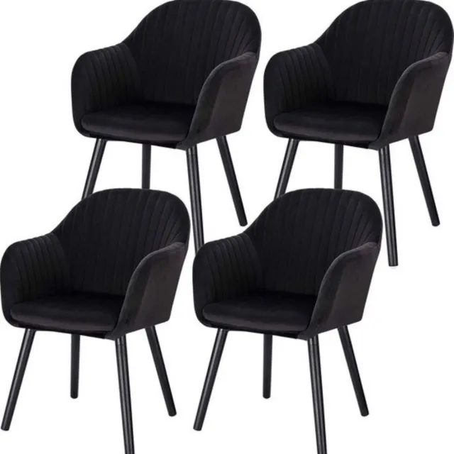 In And Outdoormatch Set van 4 velvet kuipstoelen - stevige constructie - zachte zitervaring - met armleuning - geschikt voor diverse interieurs - zwart - 40x40x81 cm