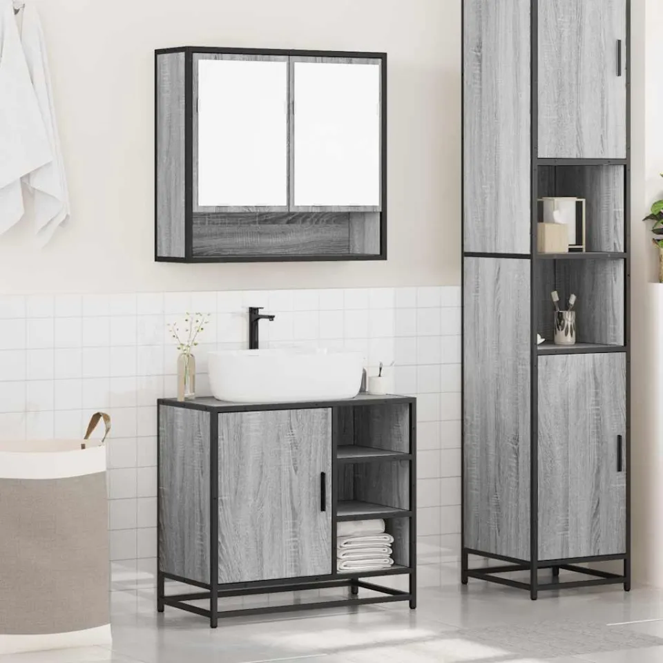 vidaXL 2-delige Badkamermeubelset bewerkt hout grijs sonoma eikenkleur, foto 2