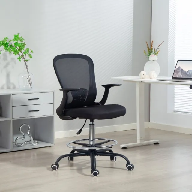 MODFU Bureaustoel - Verstelbare Zithoogte En Armleuningen - 360° Draaibaar - Voor Bureau - Hout - Zwart - 59 X 62 X 99-119 Cm