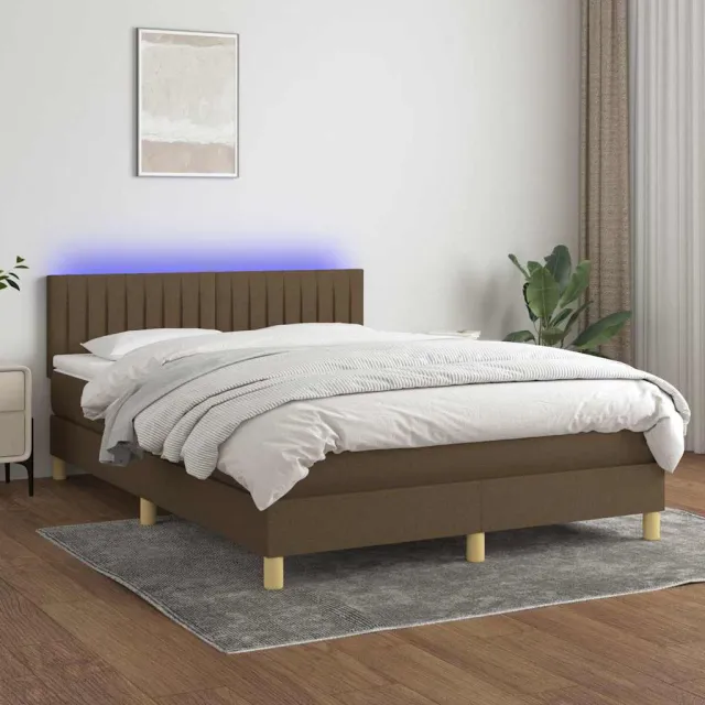 vidaXL Boxspring met matras en LED stof donkerbruin 140x190 cm bruin