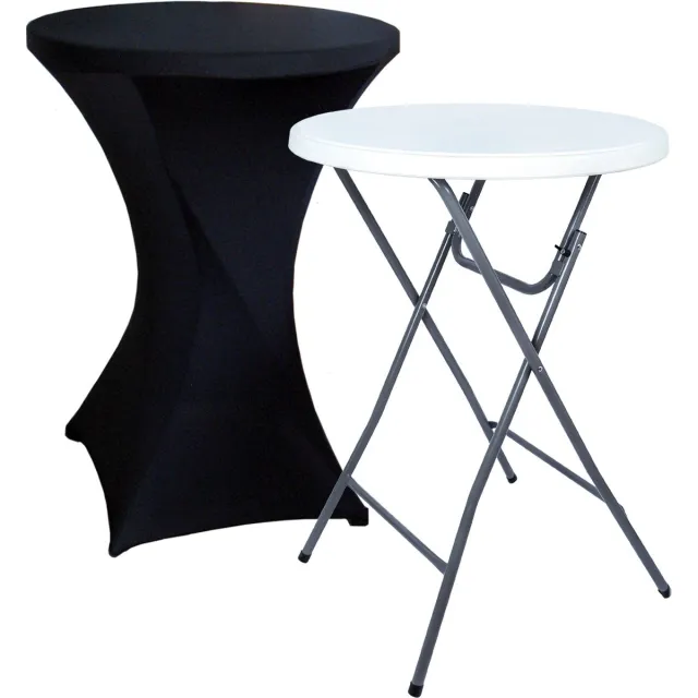 Brasq Statafel Wit/Grijs – Ø80 cm – Staantafel – Partytafel – Bartafel – Inclusief Zwarte Statafelrok – Vouwtafel – Inklapbaar – Voor Binnen en Buiten – Kunststof en Metaal 1 statafel Wit/ Grijs + 1 Zwarte statafelrok