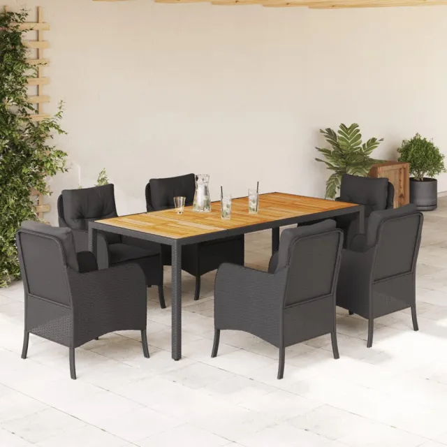 vidaXL 7-delige Tuinset met kussens poly rattan zwart, foto 2
