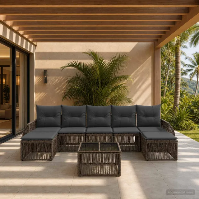 vidaXL Tuinbankenset 8 st Grijs en Donkergrijs poly rattan, foto 2