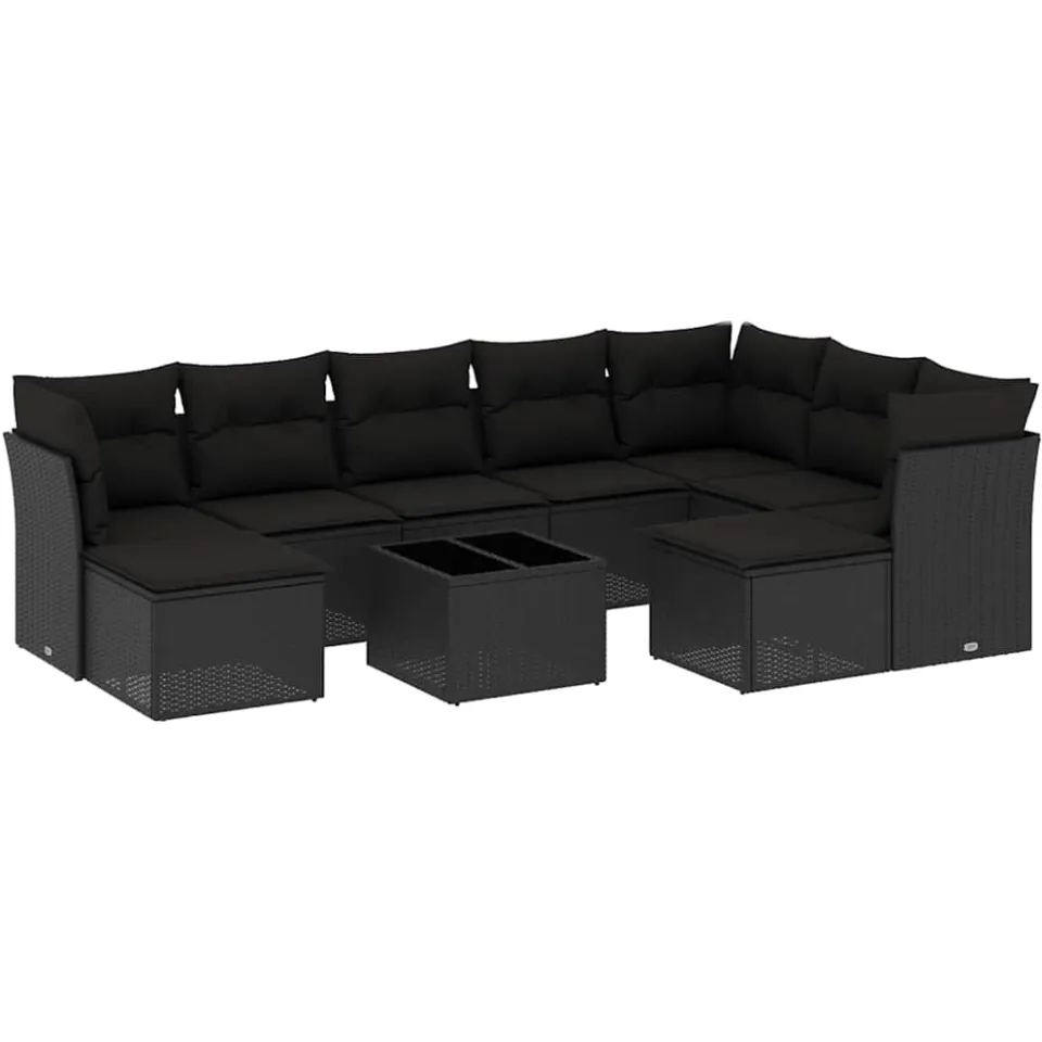 vidaXL 10-delige Loungeset met kussens poly rattan zwart