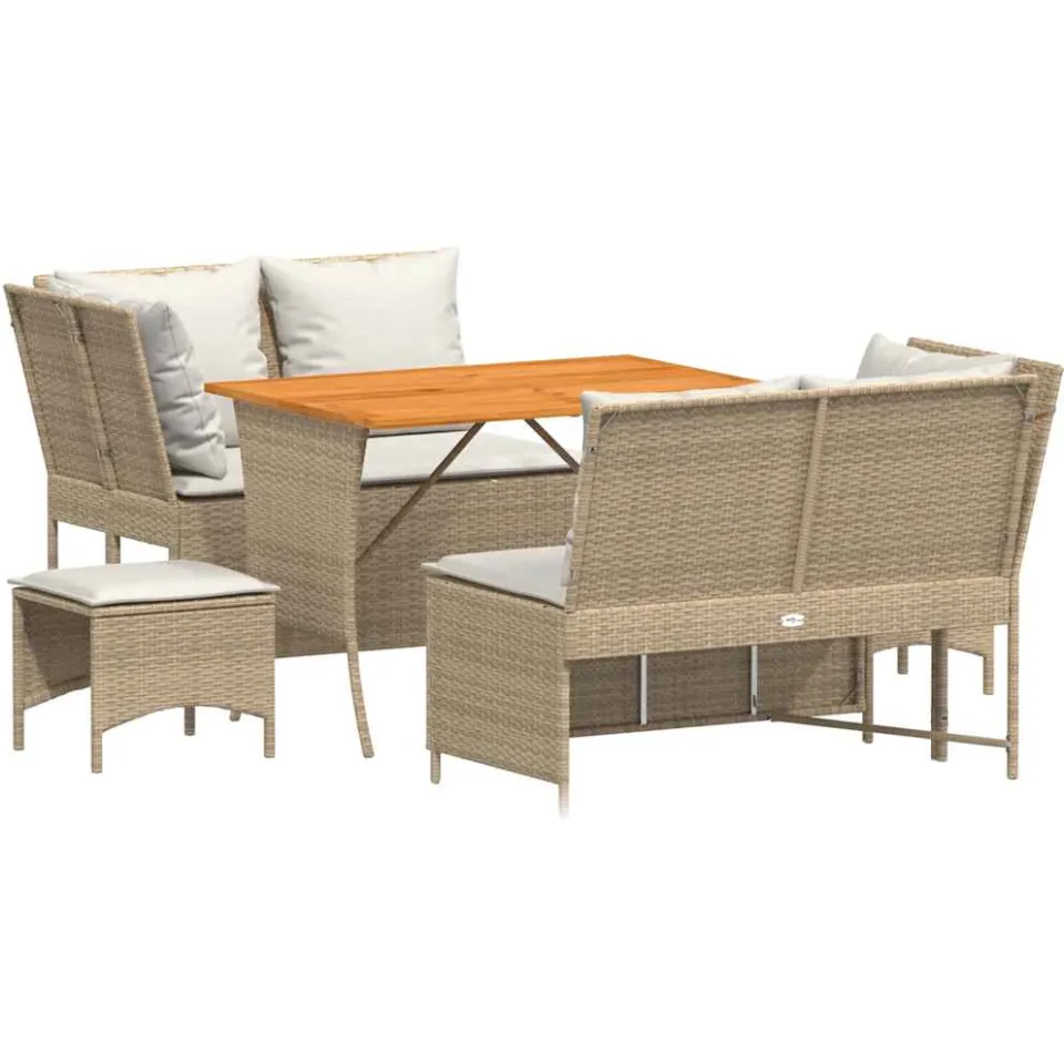 vidaXL 5-delige Loungeset met kussens poly rattan beige, foto 3