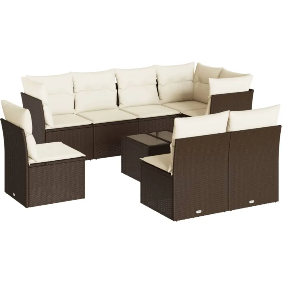 vidaXL 9-delige Loungeset met kussens poly rattan bruin