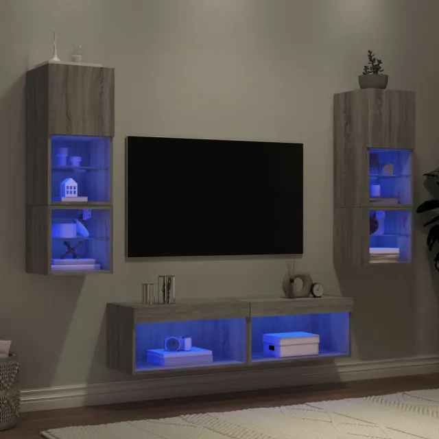 vidaXL 6-delige Tv-wandmeubelset met LED grijs sonoma eikenkleurig, foto 2