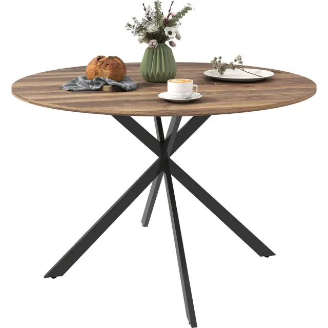 Homcom Ronde Eettafel Industrieel X-poten voor 4 Personen - Keukentafel, Eettafel Rond, Bijzettafel - Donkerbruin donkerbruin, zwart
