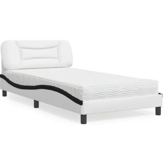vidaXL Bed met matras "Hvar" kunstleer wit en zwart 100x200 cm