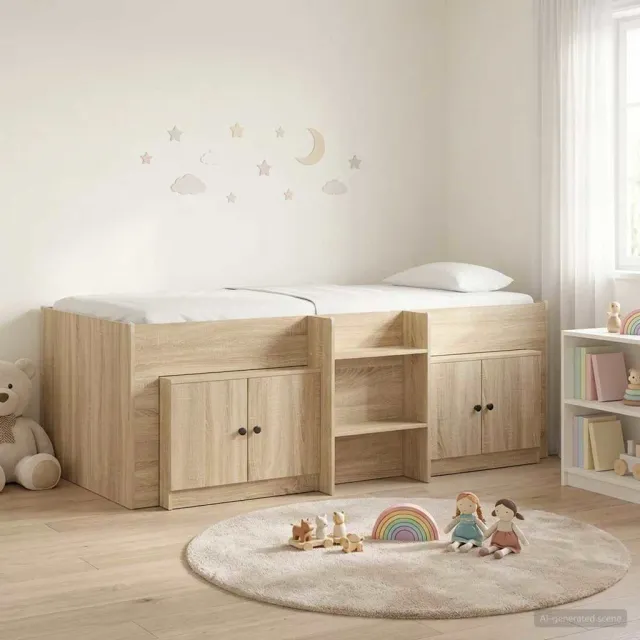 vidaXL Loft Bed Frame met Kast 3 st Sonoma Eiken Bewerkt hout Bruin