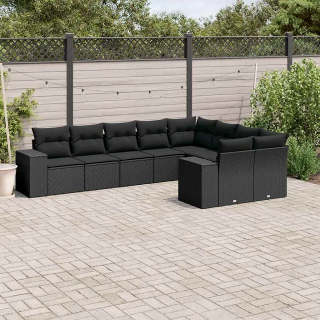 vidaXL 9-delige Loungeset met kussens poly rattan zwart, foto 2