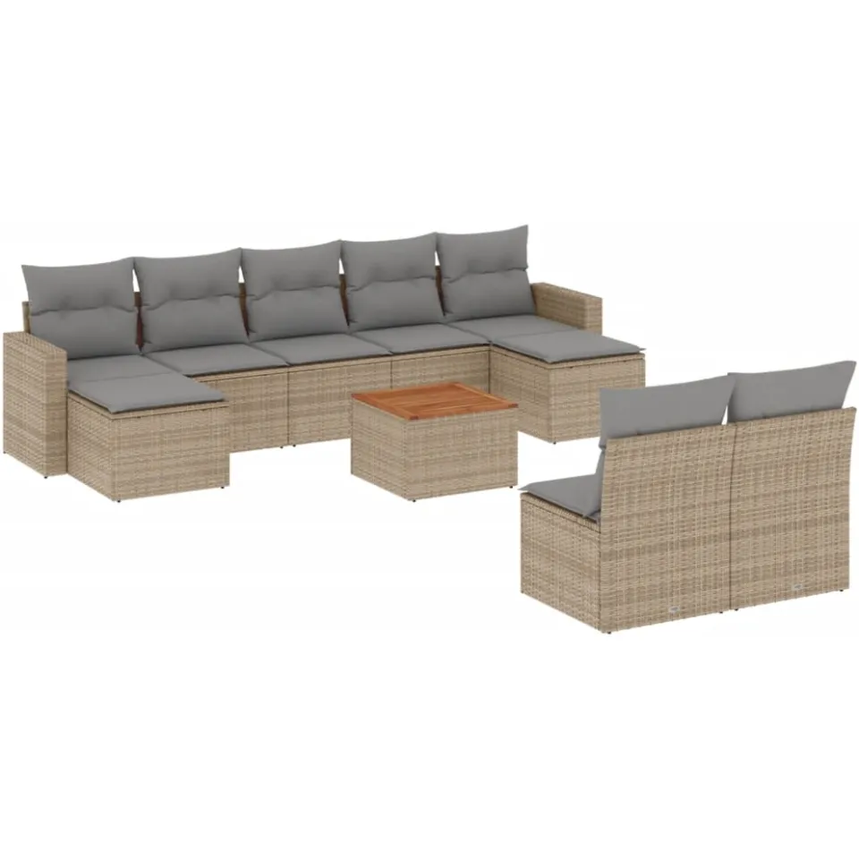 vidaXL 10-delige Loungeset met kussens poly rattan gemengd beige, foto 3